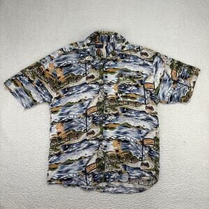 212 NYC Mens Size M Hawaiian Shirt Jamaica Rayon Tropical Print Car Beach Palms